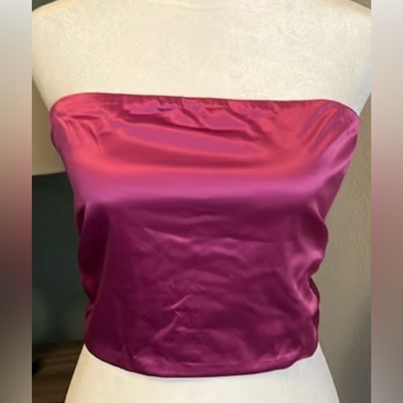 Free People Hot Takes Convertible HALTER TUBE Satin Brami Top Fuchsia Pink L - Picture 3 of 10